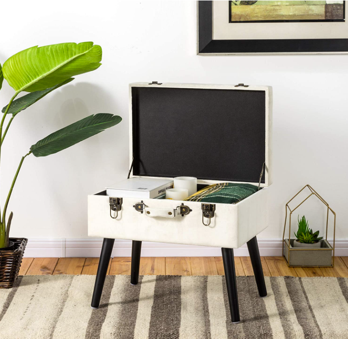 suitcase 20'' ottoman stool with Button Tufted Wood Legs