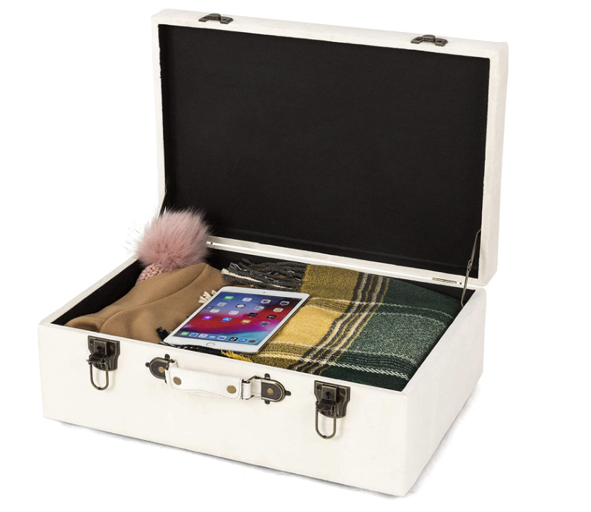 suitcase 20'' ottoman stool with Button Tufted Wood Legs