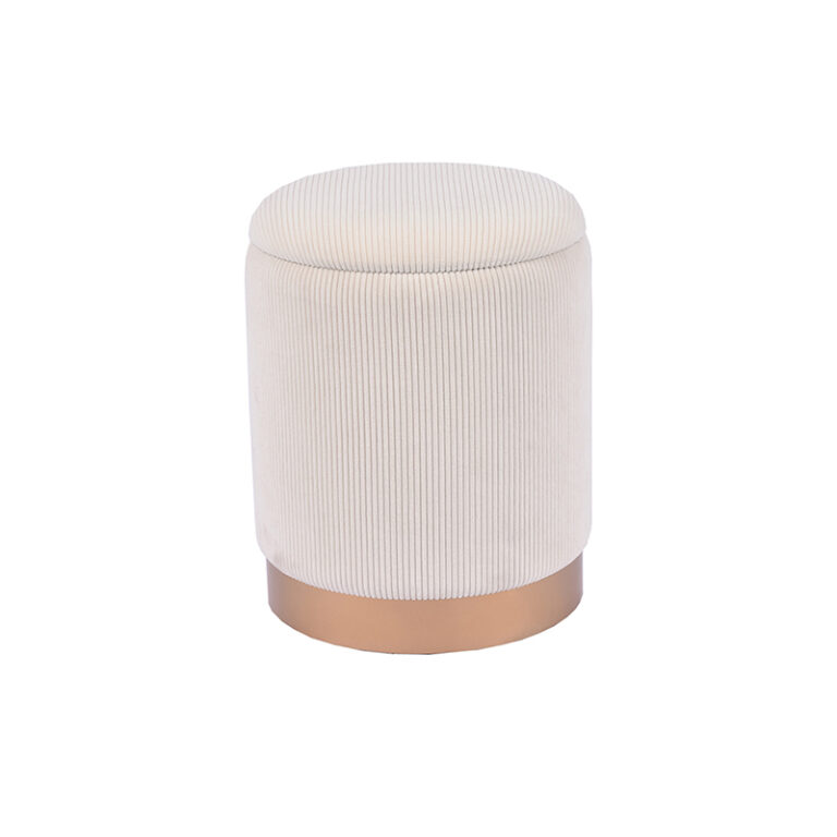 Modern Round Beige Corduroy Handmade Ottoman