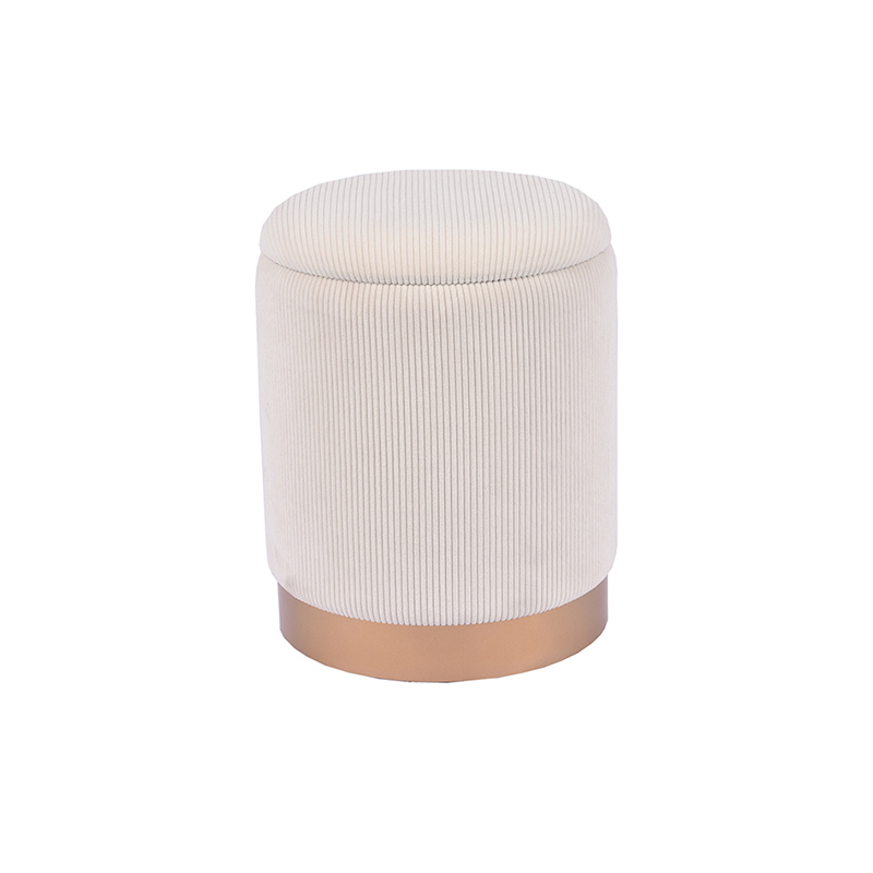 Modern Round Beige Corduroy Handmade Ottoman