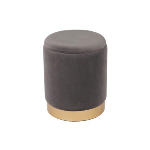 13.78'' Gray Velvet Round Ottoman