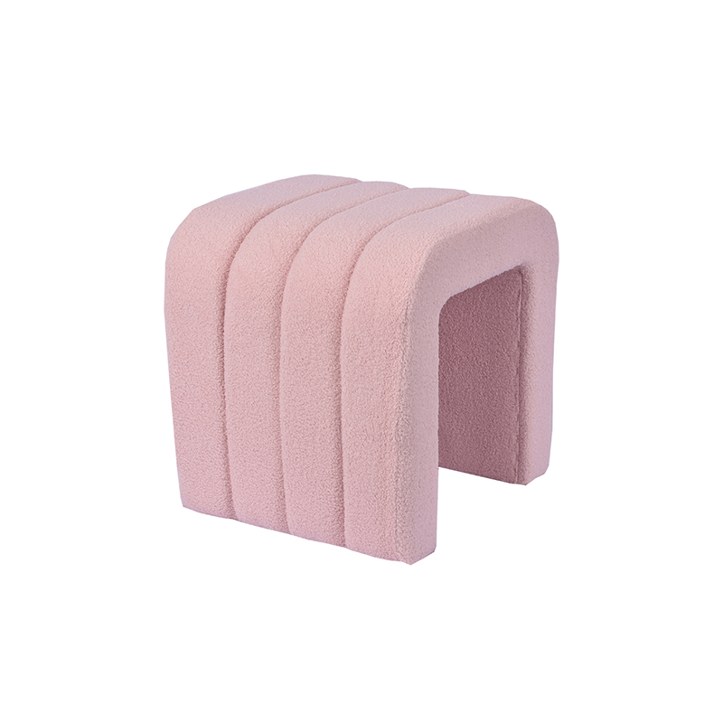 Elegant N-Shaped Pink Ottoman– 19.5”, Ideal for Vanity or Dresser Setup
