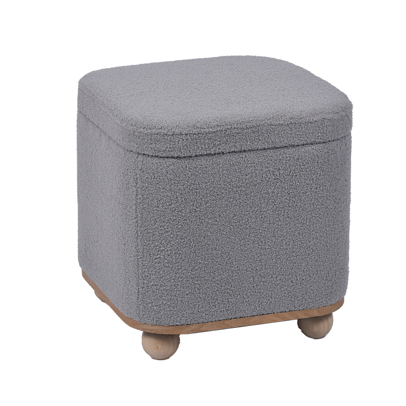 Cube Ottoman with Wood Balls – 17.5", Dark Gray Velvet