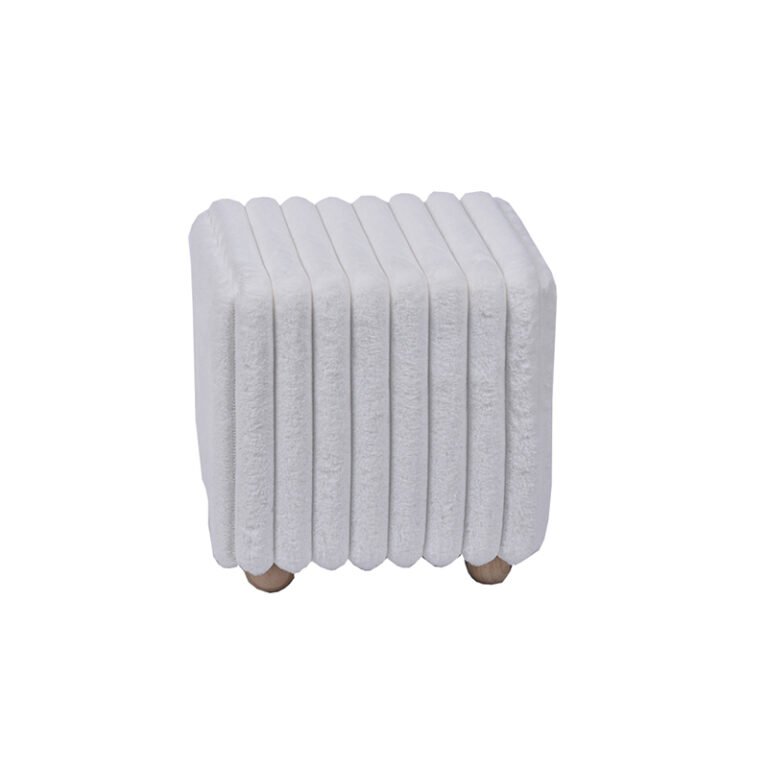 15.7‘’ Square Pouf Ottoman Soft Ribbed Faux Fur w/ Wood Ball