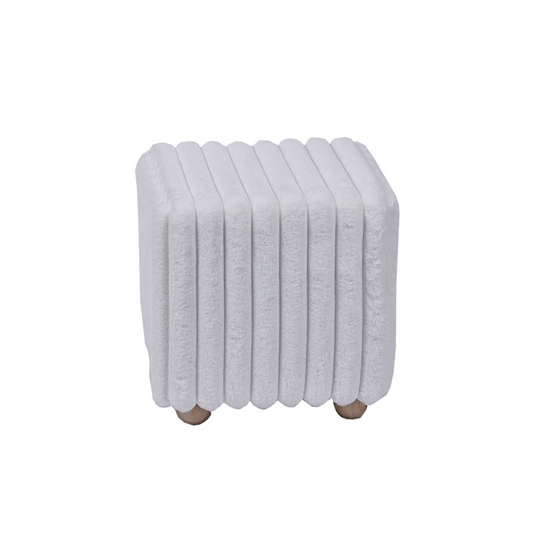 15.7‘’ Square Pouf Ottoman Soft Ribbed Faux Fur w/ Wood Ball