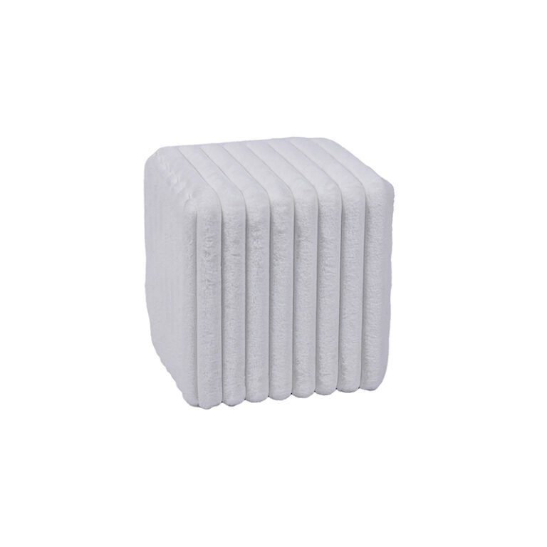 15.7'' Indoor Pouf With Furry Channel Fabric in White