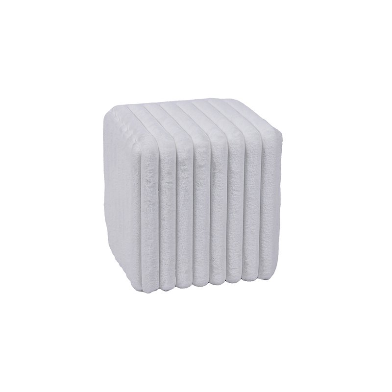 15.7'' Indoor Pouf With Furry Channel Fabric in White