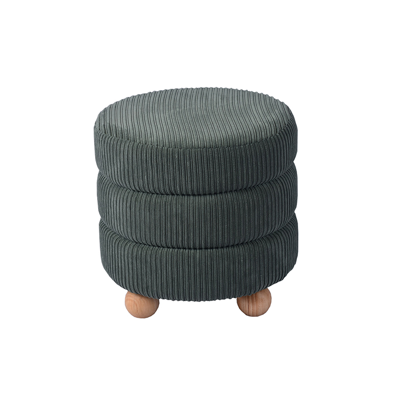 Dark Green Corduroy Texture Leg Rest with Wood Ball Legs - 16.5''