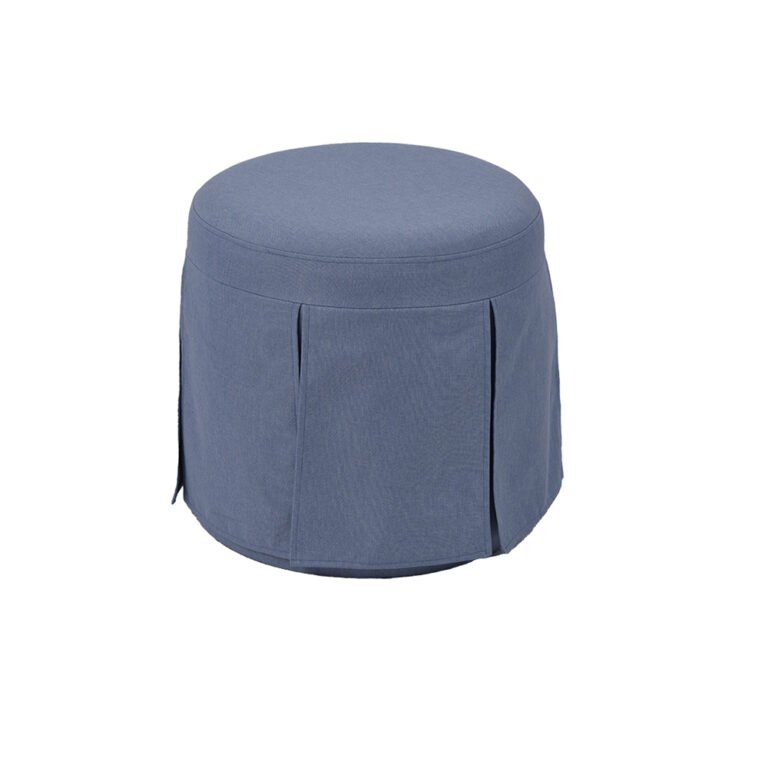 Skirted Ottoman with Pleated Skirt – 18", Negative Blue Linen