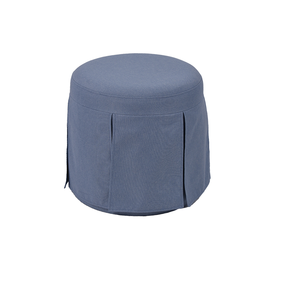 Skirted Ottoman with Pleated Skirt – 18", Negative Blue Linen