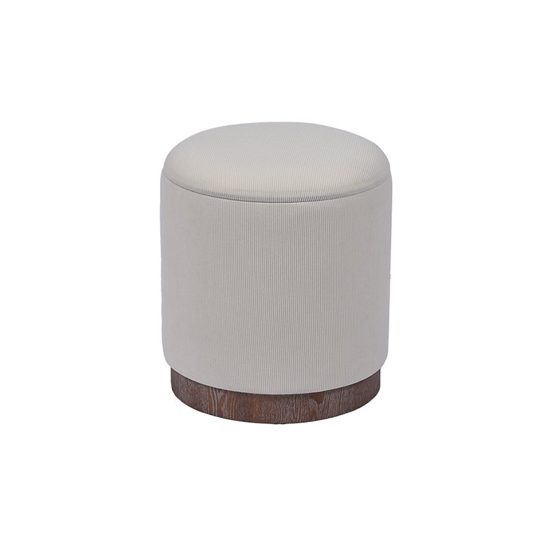 Cream Circular Storage Ottoman - 13'', Needlecord Fabric