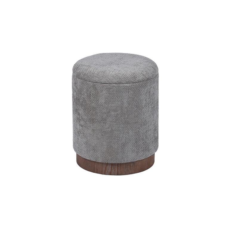 Hidden Storage Round Pouf - 13'', Vintage Wooden Based