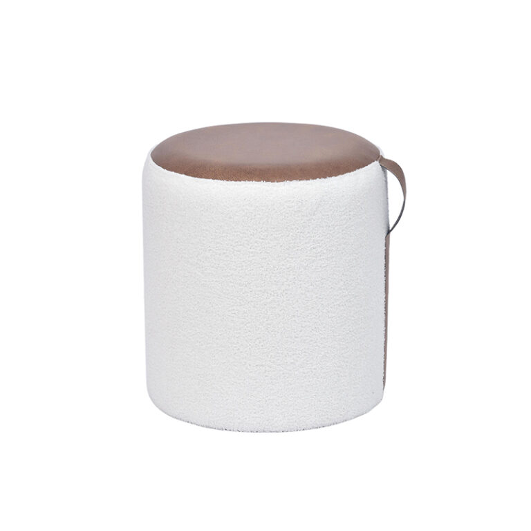 15.7'' Round Pouf Ottoman – Teddy Fabric & Faux Leather Combo