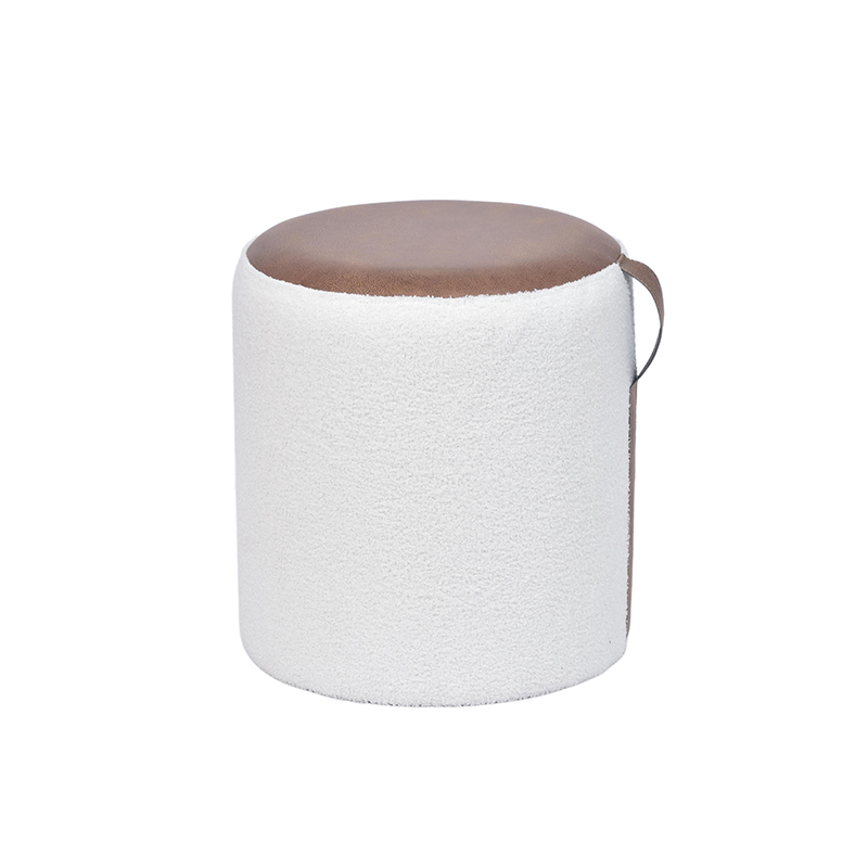 15.7'' Round Pouf Ottoman – Teddy Fabric & Faux Leather Combo