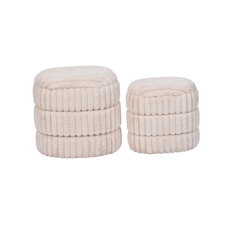 Upholstery Storage Ottoman – 19.3", Set of 2, Beige Oversized Corduroy Fabric