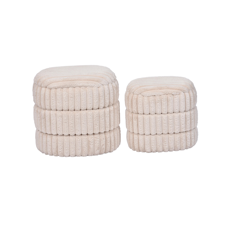Upholstery Storage Ottoman – 19.3", Set of 2, Beige Oversized Corduroy Fabric