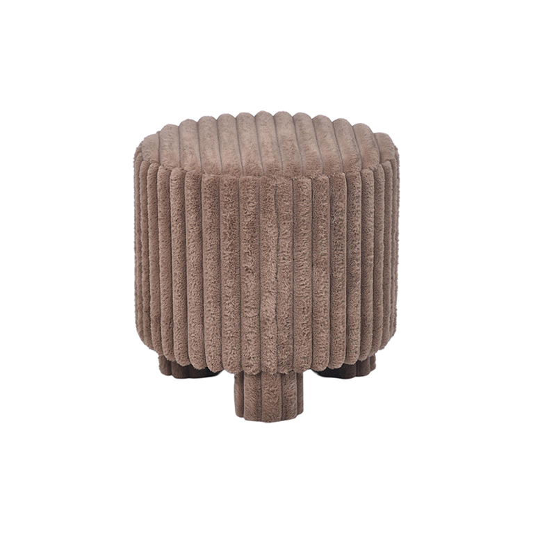 Brown Channel Furry Fabric Footrest Seat - 17.7''