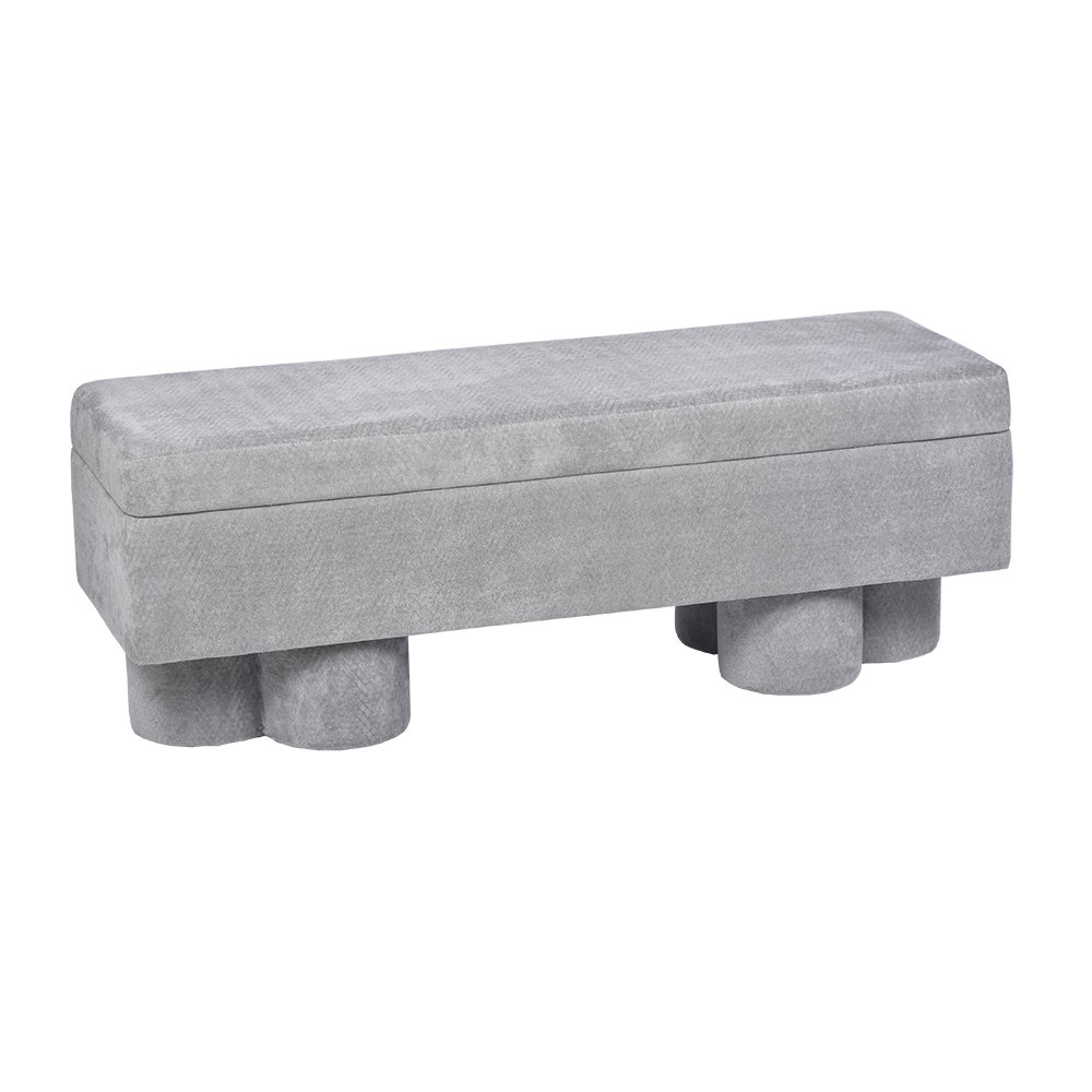 Storage Ottoman Bench –47.6'', White Teddy Velvet