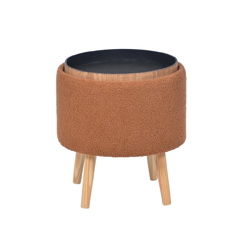 Round Ottoman w/ Tray - 15.7'', Dark Gray Fabric
