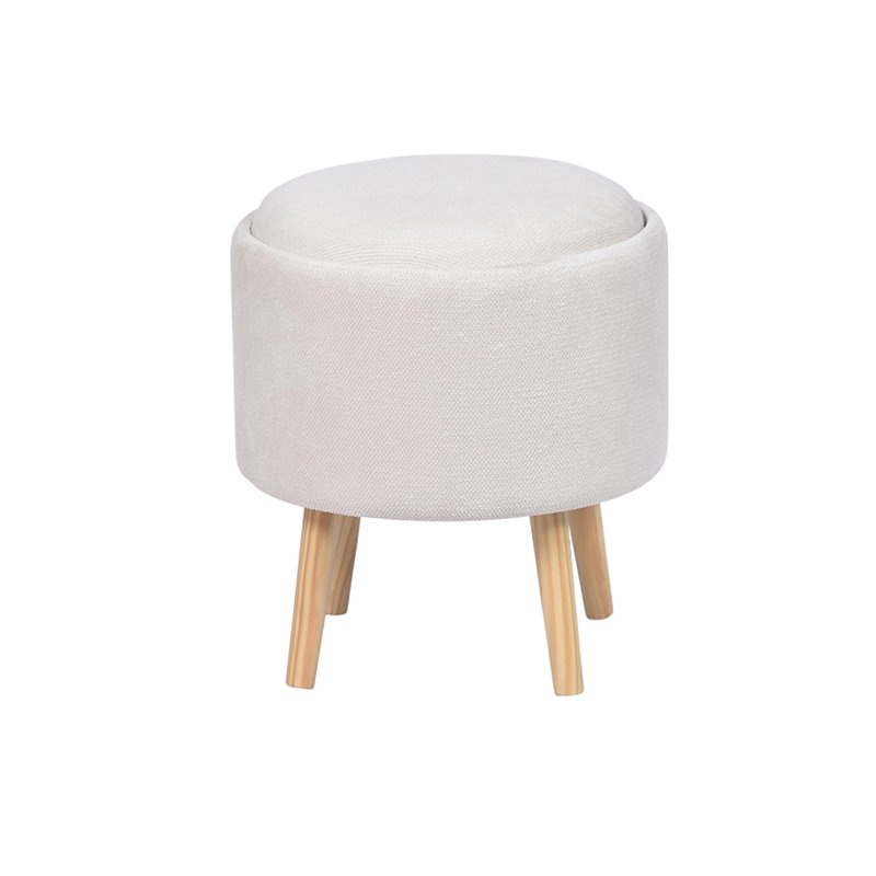 Round Ottoman w/ Tray - 15.7'', Soft White Velvet