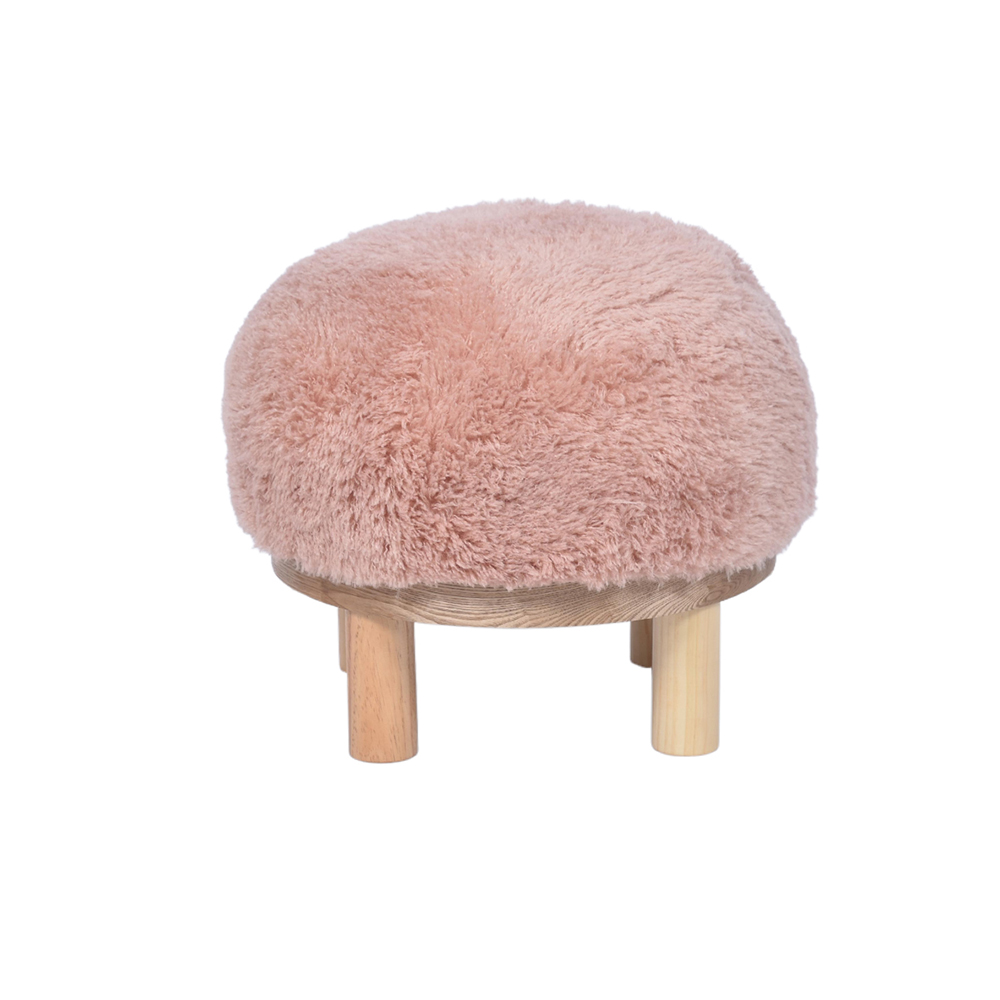 Ottoman Foot Rest – 18.5", Pink Sheepskin Stool