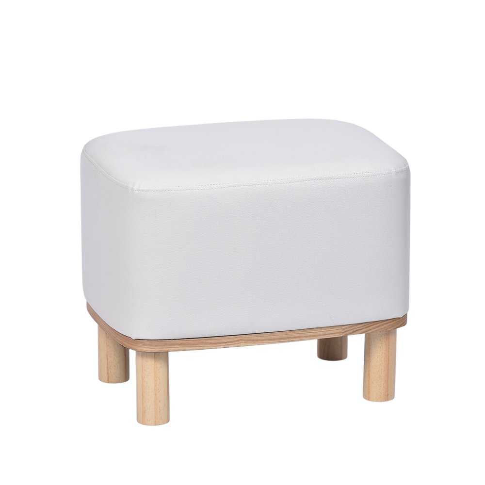 18.5'' White Leather Small Footstool for Sofa or Couch