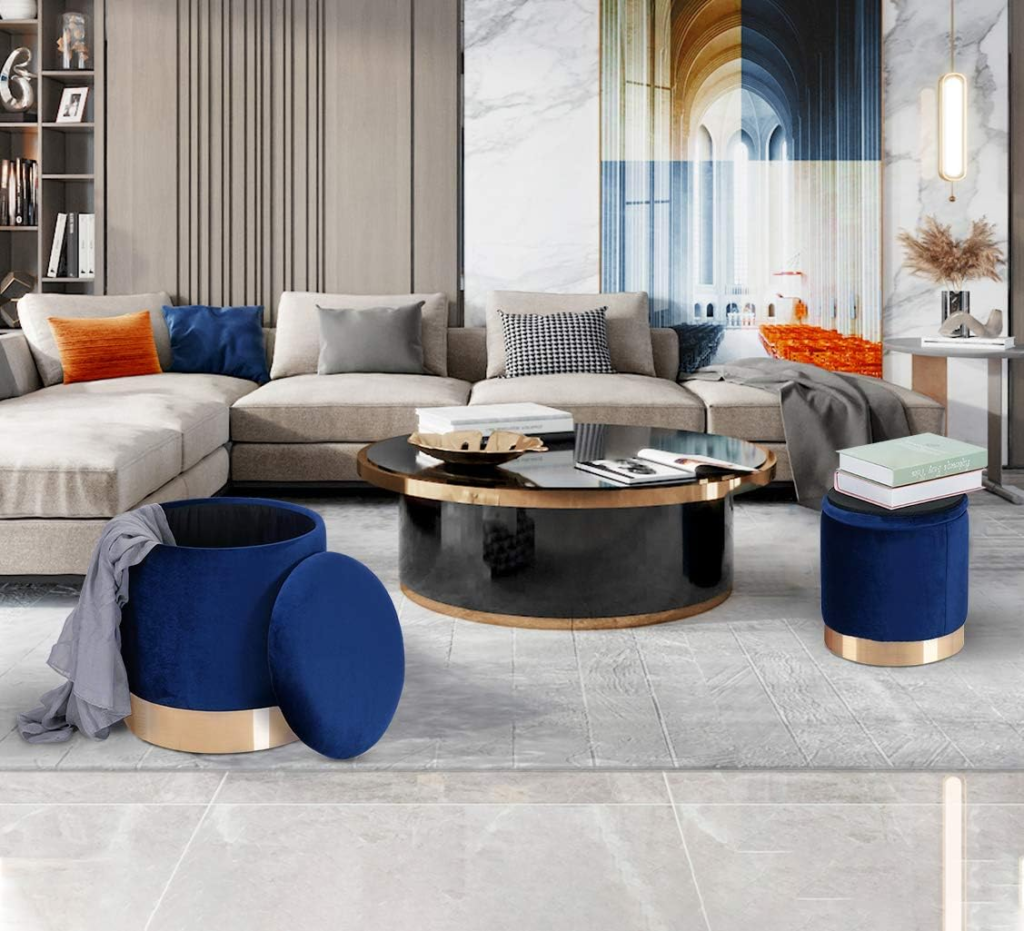 Nesting Ottoman Round Velvet Set of 2