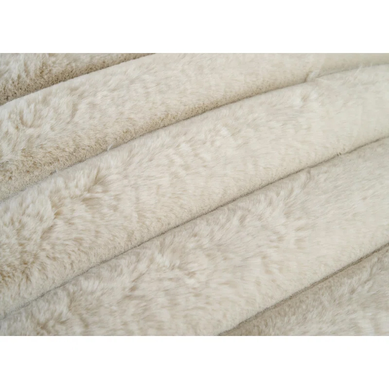 15.7‘’ Square Pouf Ottoman Soft Ribbed Faux Fur w/ Wood Ball