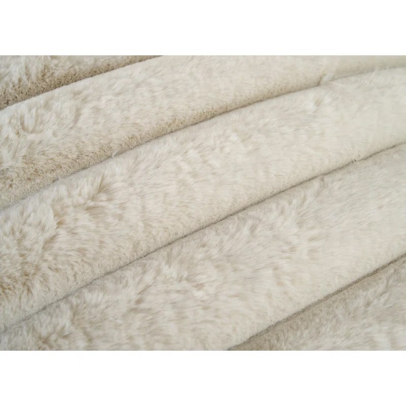 15.7'' Indoor Pouf With Furry Channel Fabric in White