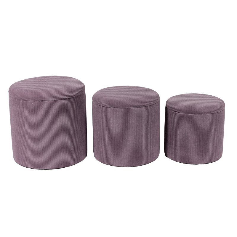 Needlecord Fabric Ottoman with Storage- 17.9'', Set of 3, Vivid Yellow