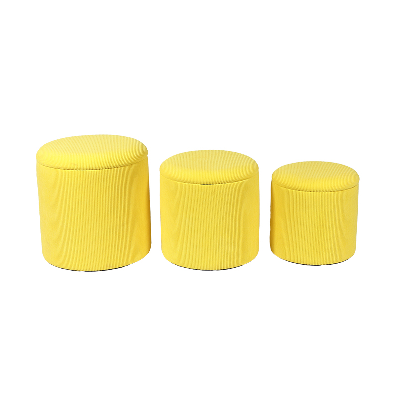 Needlecord Fabric Ottoman with Storage- 17.9'', Set of 3, Vivid Yellow