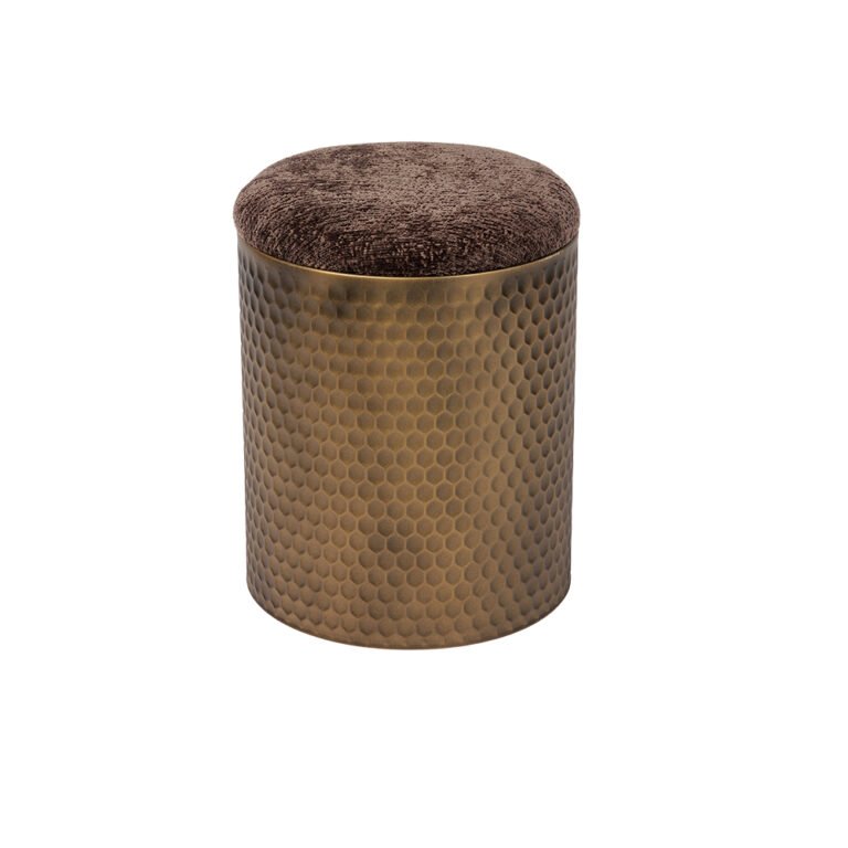 Tin Box Ottoman – 12.2", Brass-Colored, with Hidden Storage