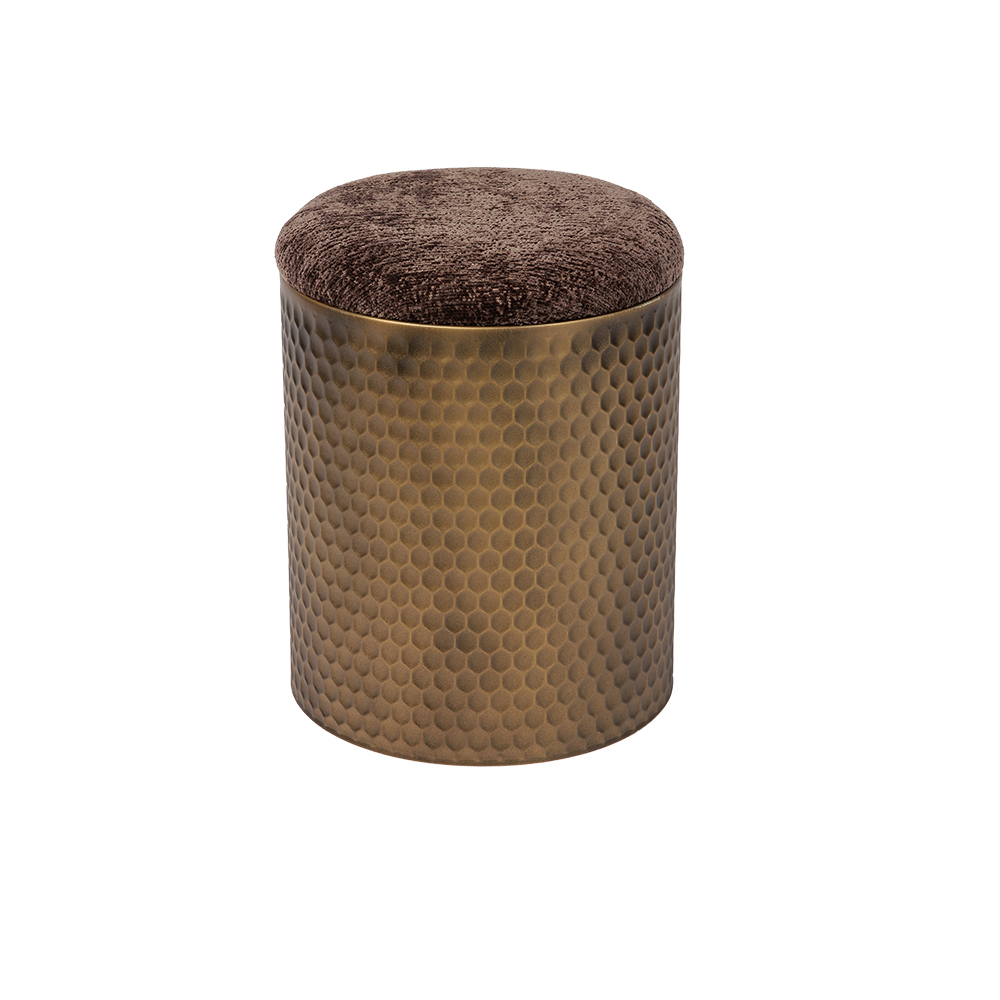 Tin Box Ottoman – 12.2", Brass-Colored, with Hidden Storage