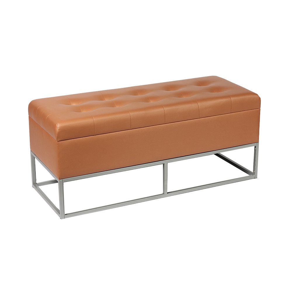 Pink Ottoman Storage Bench for Apartment Living- 43.3'', with Metal Frame