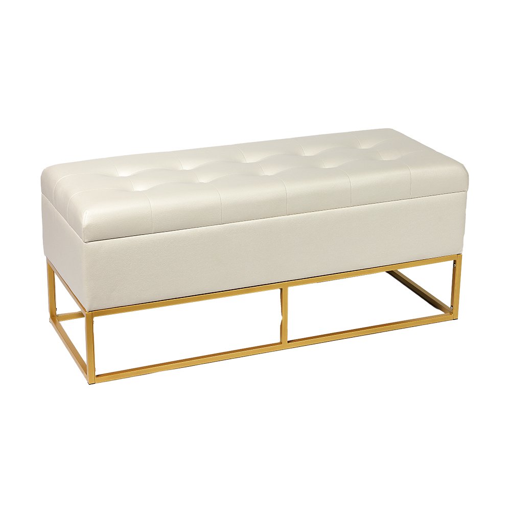 Pink Ottoman Storage Bench for Apartment Living- 43.3'', with Metal Frame