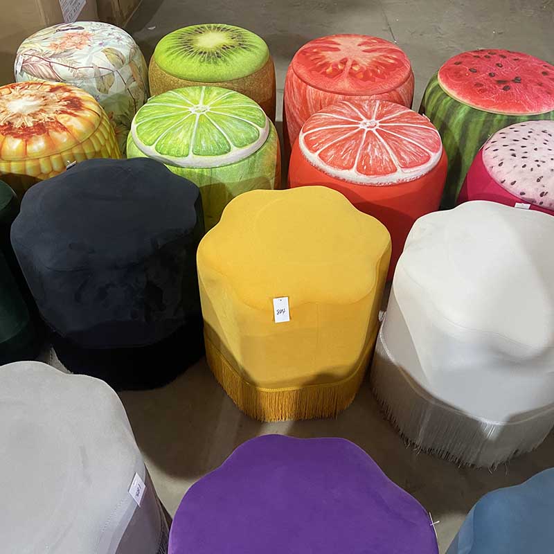 Lemon Storage Ottoman Fruit Stool – 17.7", Soft Velvet