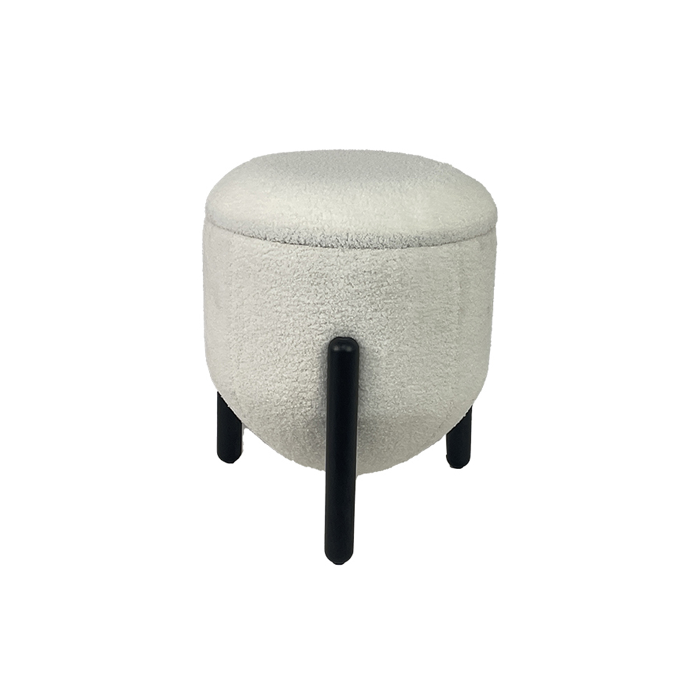 Ottoman Stool with Storage – 16.5", White Sherpa Fabric