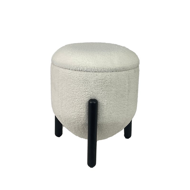 Ottoman Stool with Storage – 16.5", White Sherpa Fabric