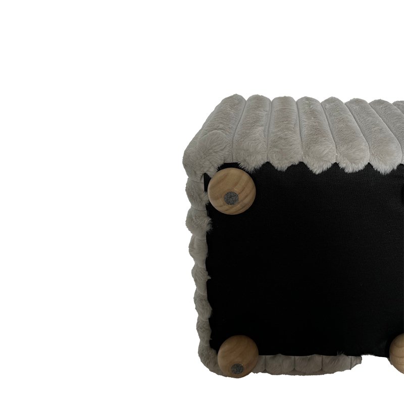 15.7‘’ Square Pouf Ottoman Soft Ribbed Faux Fur w/ Wood Ball