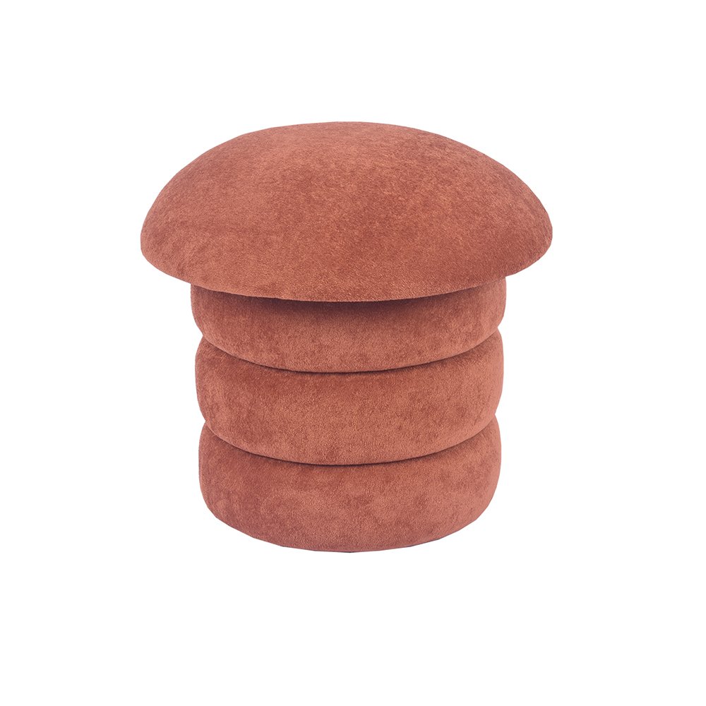 17.7" Coral Pink Mushroom Storage Stool – Modern Fabric Ottoman with Hidden Storage