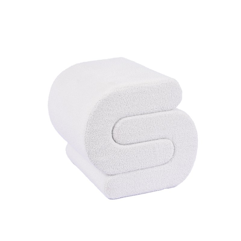 18'' S-shape Ottoman in White Sherpa
