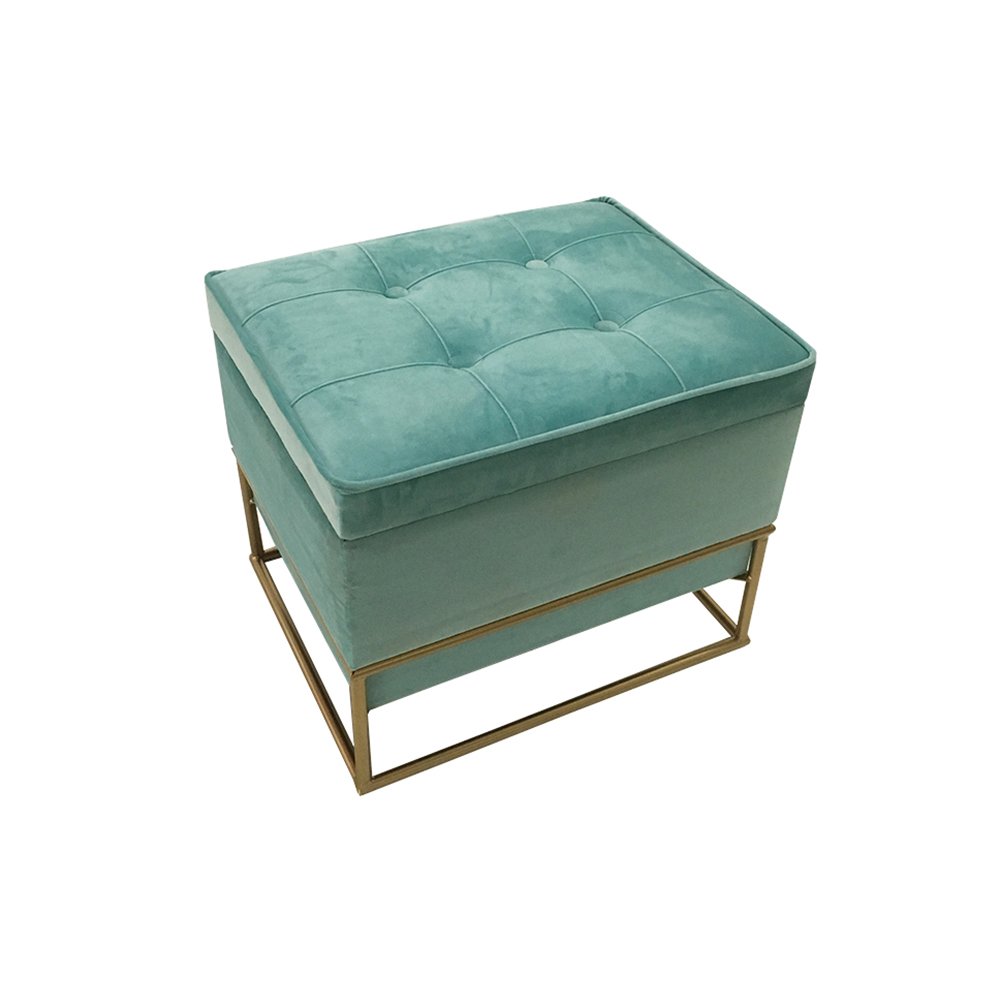 Aqua Blue Ottoman With Storage - 20.5'', Metal Based