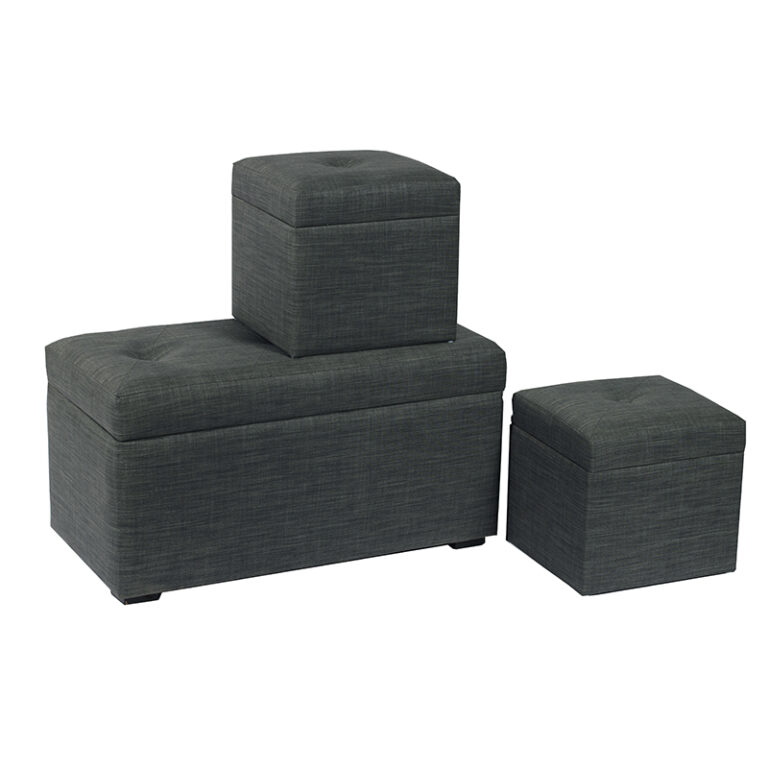 Set of 3 Blanket Box Storage Ottoman Bench for Living Room - 31.5'', Dark Gray, with Storage
