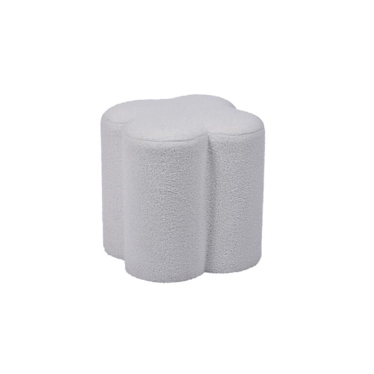 Clover Snow Boucle Ottoman –16.7'', Upholstered Footstool without Storage
