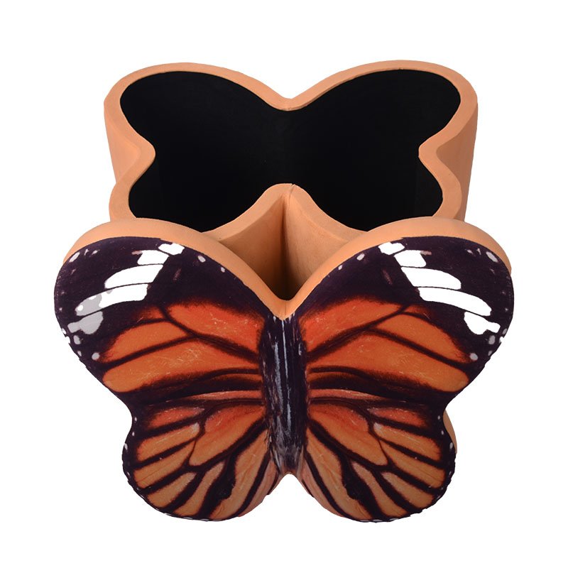 Butterfly Ottoman with Storage – Leather Upholstered Seat Featuring Butterfly Print