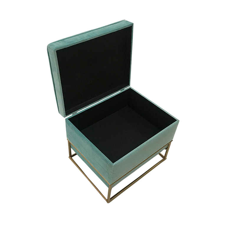 Aqua Blue Ottoman With Storage - 20.5'', Metal Based