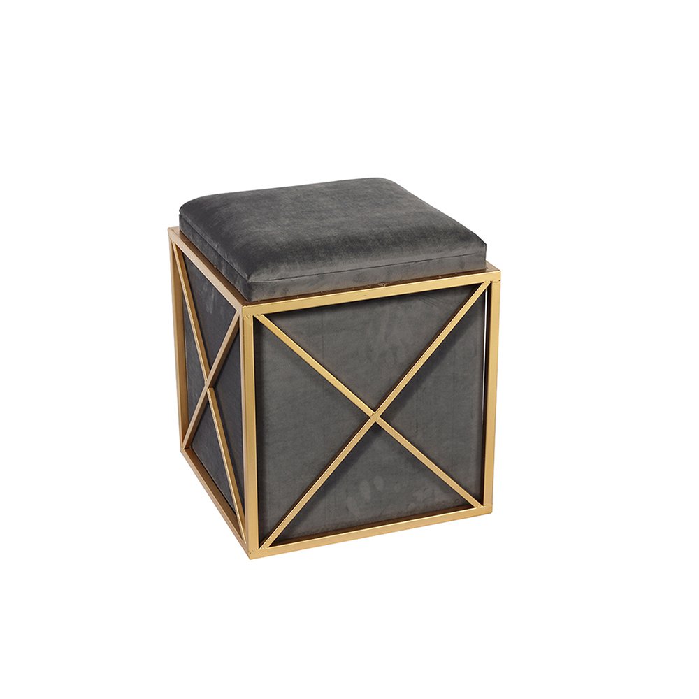 Gold Iron Frame Footstool – 15.7'' Ottoman with Hidden Storage