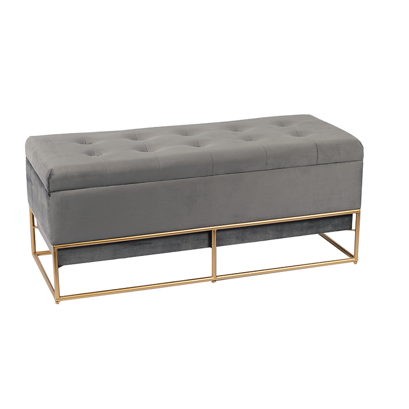 Lift-top Storage Bench with Metal Based - 47.2'', Blue Sky Velvet