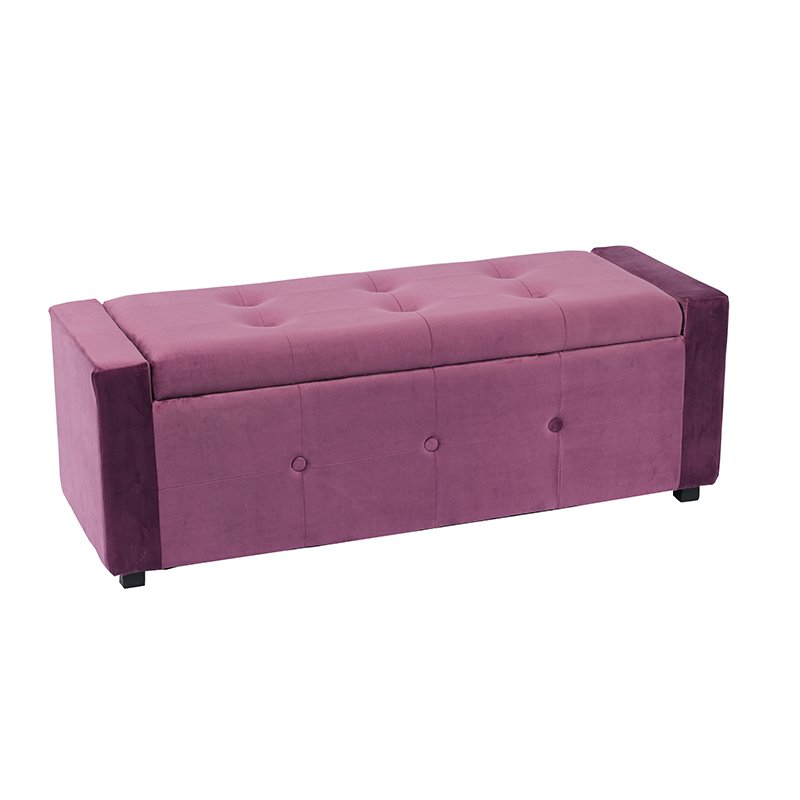 Bench with Storage – 43.3", Dark Purple Fabric Upholstery Storage Ottoman