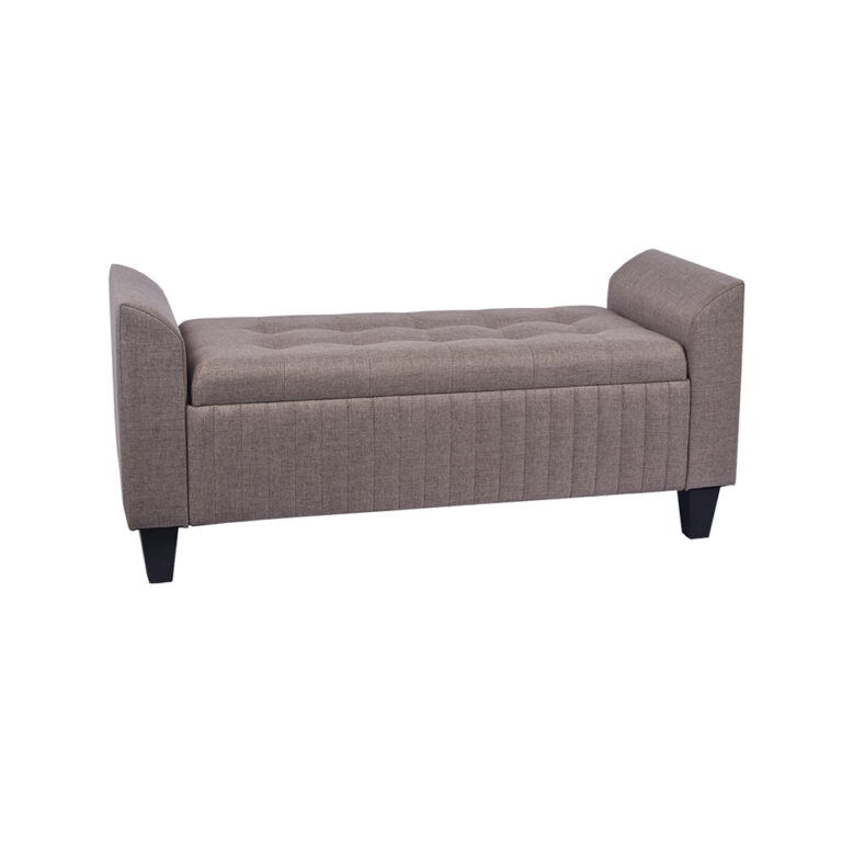 Bedroom Storage Bench Arm Bench with Tufted Flip Top 48'', Brown Fabric